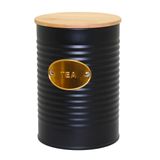 Boite à thé métal et couvercle bambou noir D 10x14cm