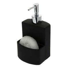 Distributeur de savon et porte éponge céramique noir 10x19x10cm