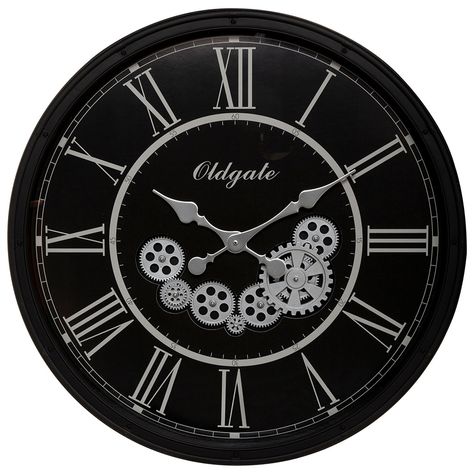 Horloge mécanique plastique noire D 76cm