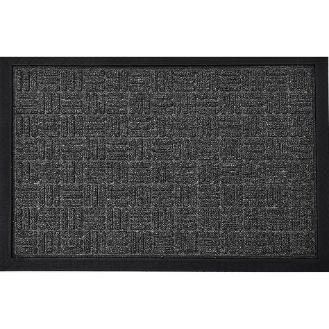 Tapis d'entrée YVAN à motifs carrés gris rebord en caoutchouc 40x60cm