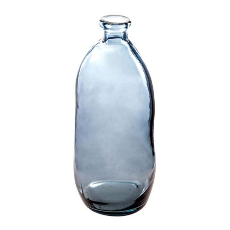 Vase décoratif bouteille verre recyclé bleu D 13x35cm