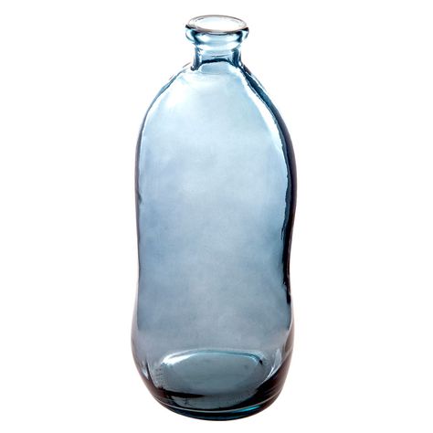 Vase décoratif bouteille verre recyclé bleu D 34x73cm
