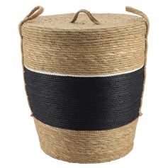 Panier à linge avec couvercle rotin naturel et noir H 48cm