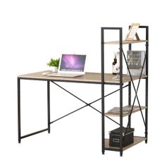 Bureau COLORADO et 3 étagères noir et bois clair 120x64x120cm