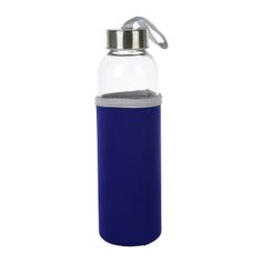 Bouteille nomade verre transparent et pochette bleue 0.5L