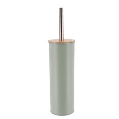 Brosse WC métal vert eucalyptus et couvercle bambou 9.6x39.5cm