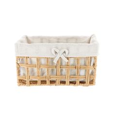 Panier rectangulaire tressé naturel et lin blanc 30x16x15cm