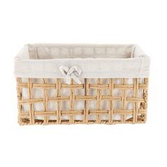 Panier rectangulaire tressé naturel et lin blanc 35x18x20cm