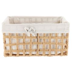 Panier rectangulaire tressé naturel et lin blanc 40x19x23cm