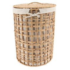 Panier à linge tressé naturel et lin blanc 40x56x40cm