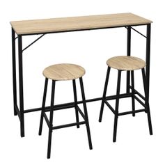 Table haute et 2 tabourets noir et bois clair 110x88x40cm