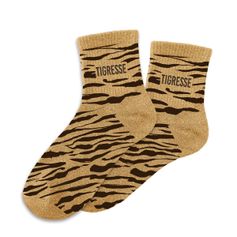 Chaussettes paillettes tigresse rayure marron 36-42