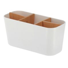 Organiseur de maquillage 5 compartiments blanc et bois clair 21x10x9cm