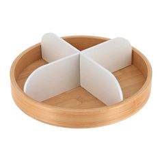 Organiseur de maquillage rotatif 4 compartiments blanc et bois clair D 25cm