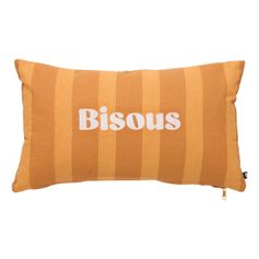 Coussin côtelé rectangulaire brodé bisous ocre 30x50cm