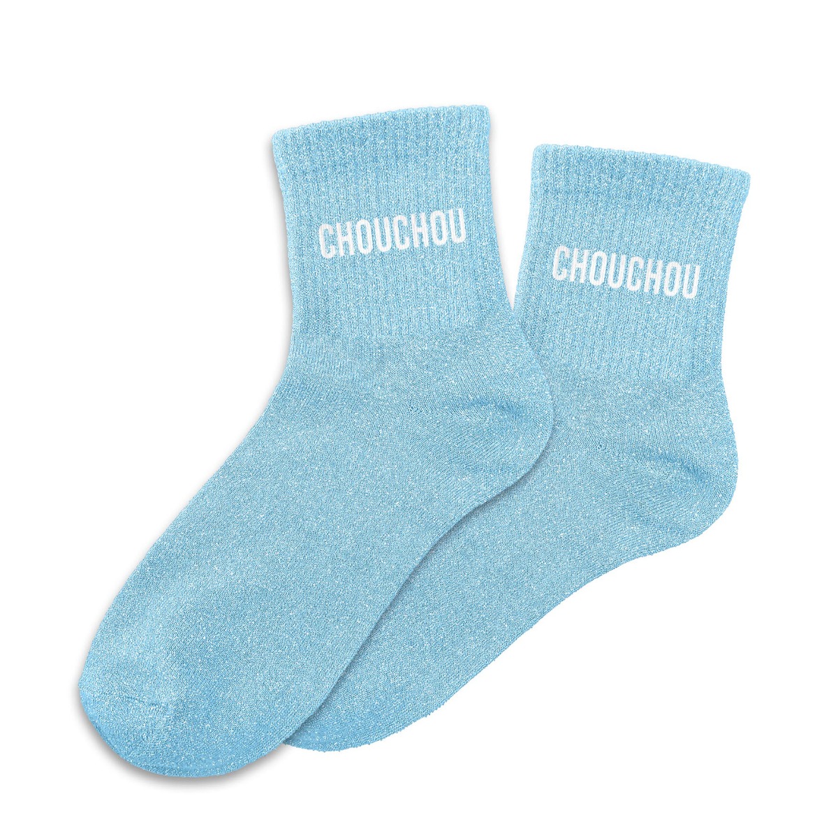 Chaussettes paillettes chouchou bleu et blanc 36-42