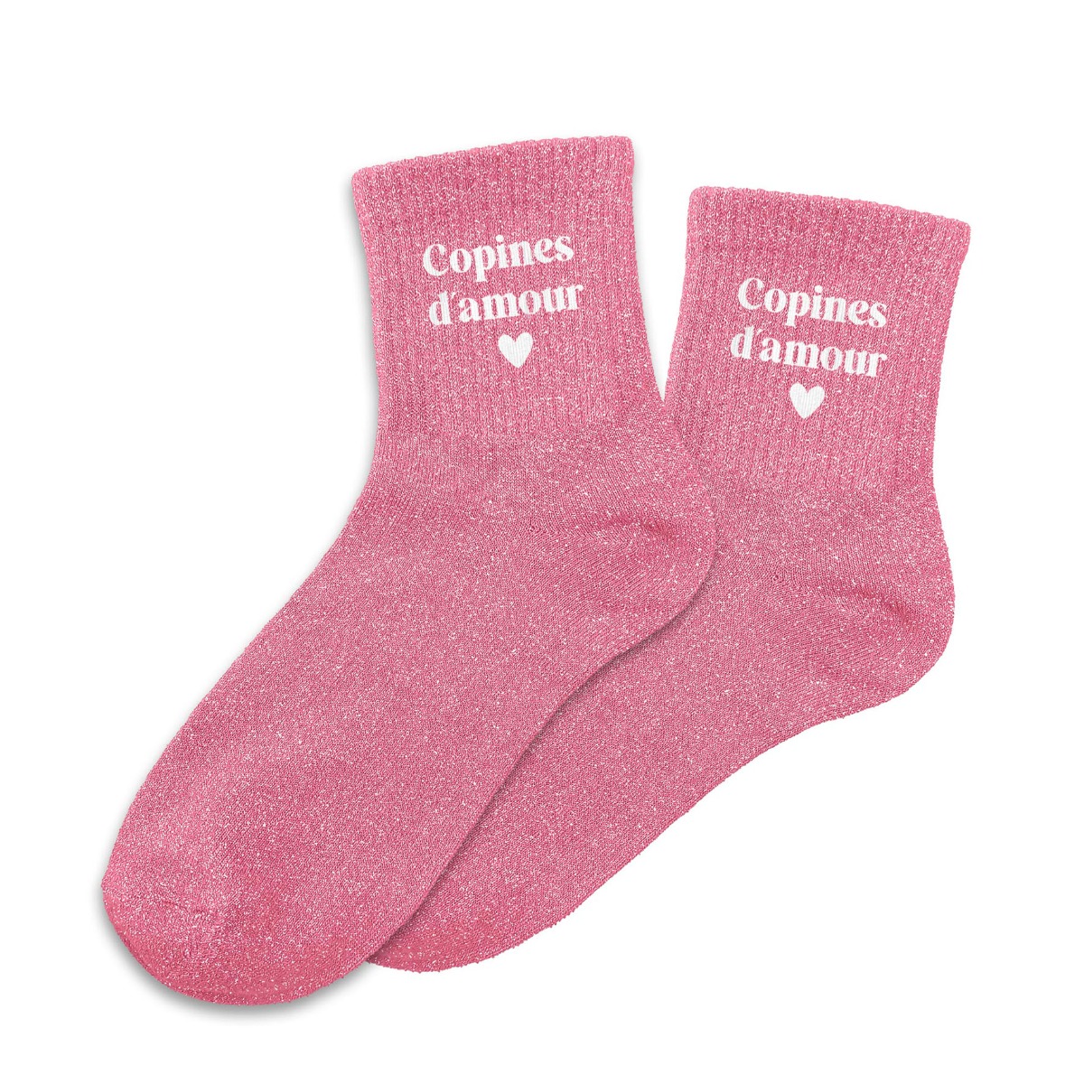 Chaussettes paillettes copines d'amour rose et blanc 36-42