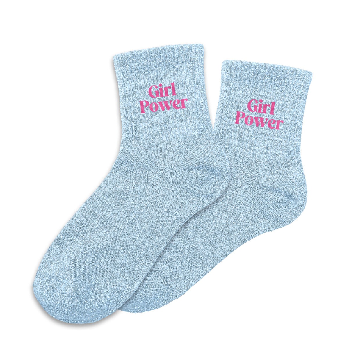 Chaussettes paillettes girl power bleu et rose 36-42