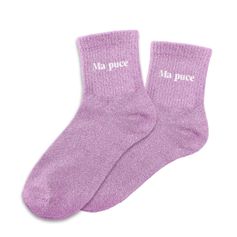 Chaussettes paillettes ma puce mauve et blanc 36-42