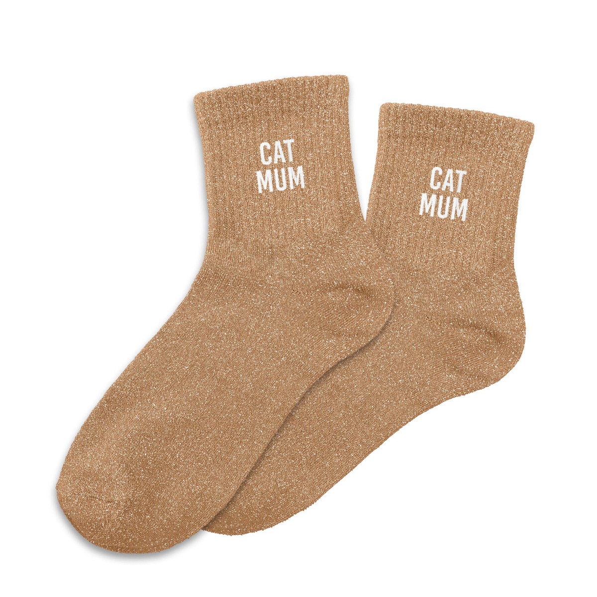Chaussettes paillettes cat mum marron et blanc 36-42