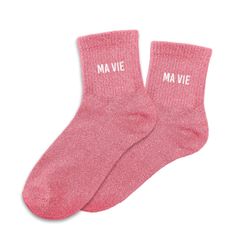 Chaussettes paillettes ma vie rose et blanc 36-42