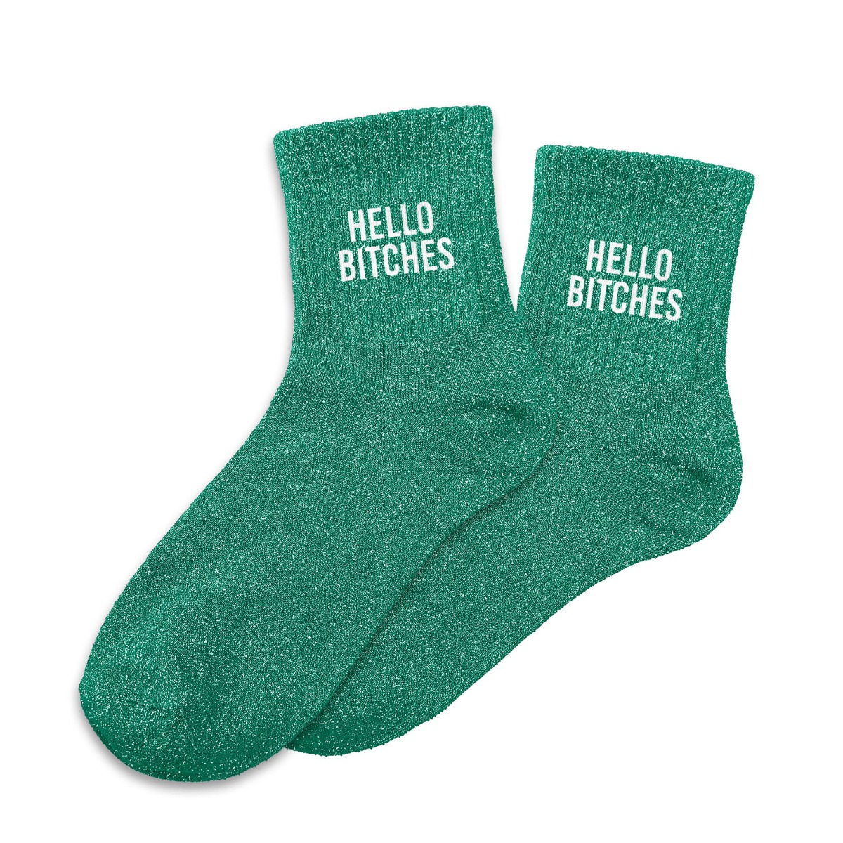 Chaussettes paillettes hello bitches vert et blanc 36-42
