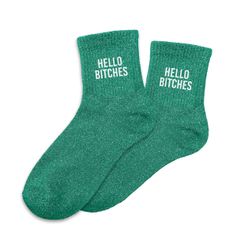 Chaussettes paillettes hello bitches vert et blanc 36-42