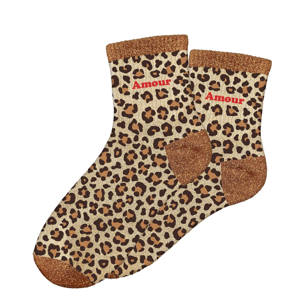 Chaussettes paillettes amour léopard marron rouge 36-42