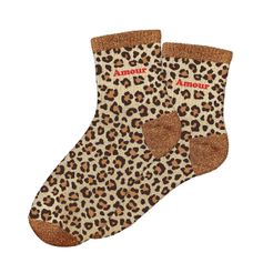 Chaussettes paillettes amour léopard marron rouge 36-42