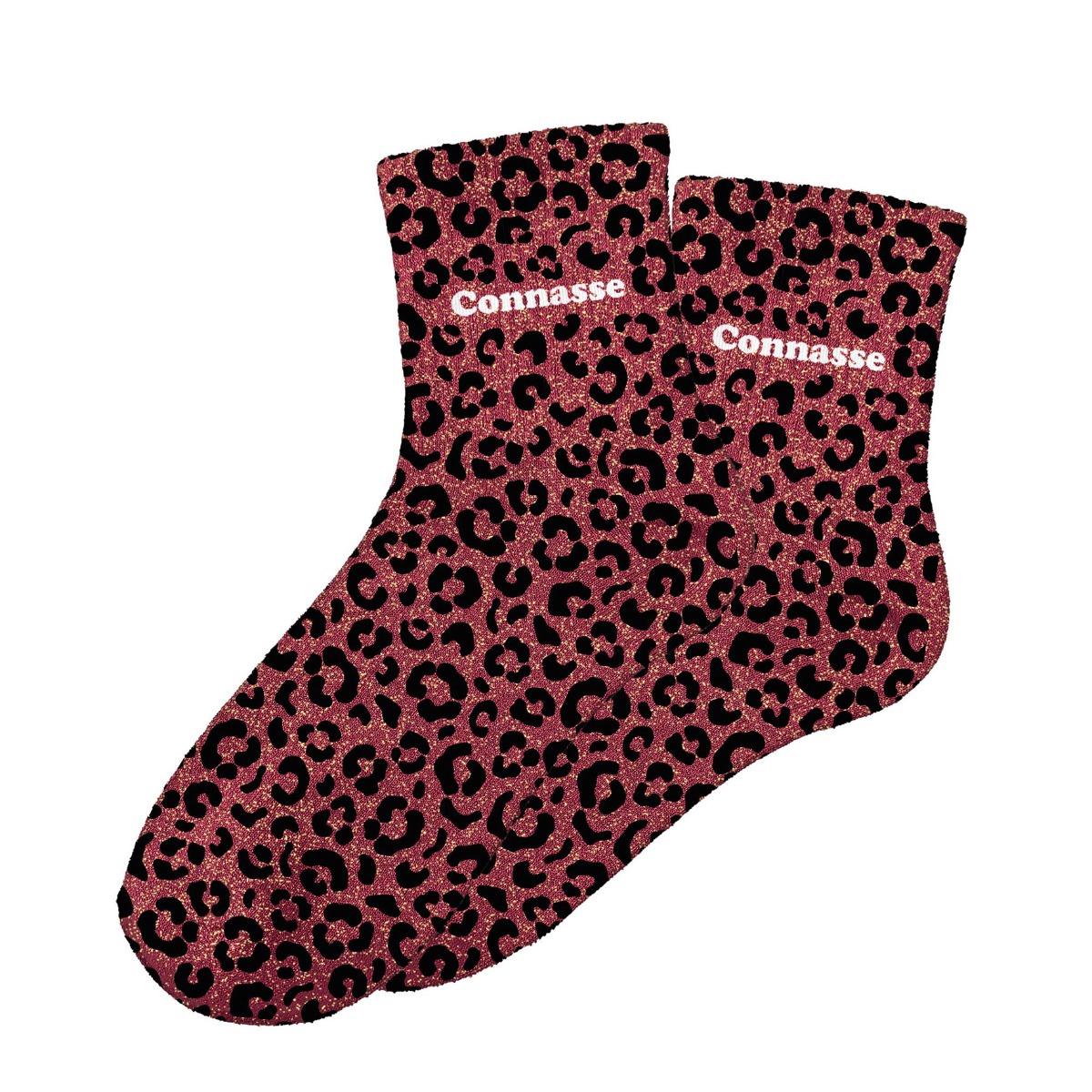 Chaussettes paillettes connasse léopard rose noir 36-42