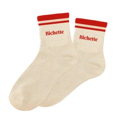 Chaussettes paillettes rayées bichette beige rouge 36-42