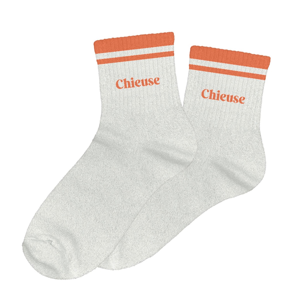 Chaussettes paillettes rayées chieuse blanc orange 36-42
