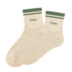 Chaussettes paillettes rayées têtue beige et vert 36-42