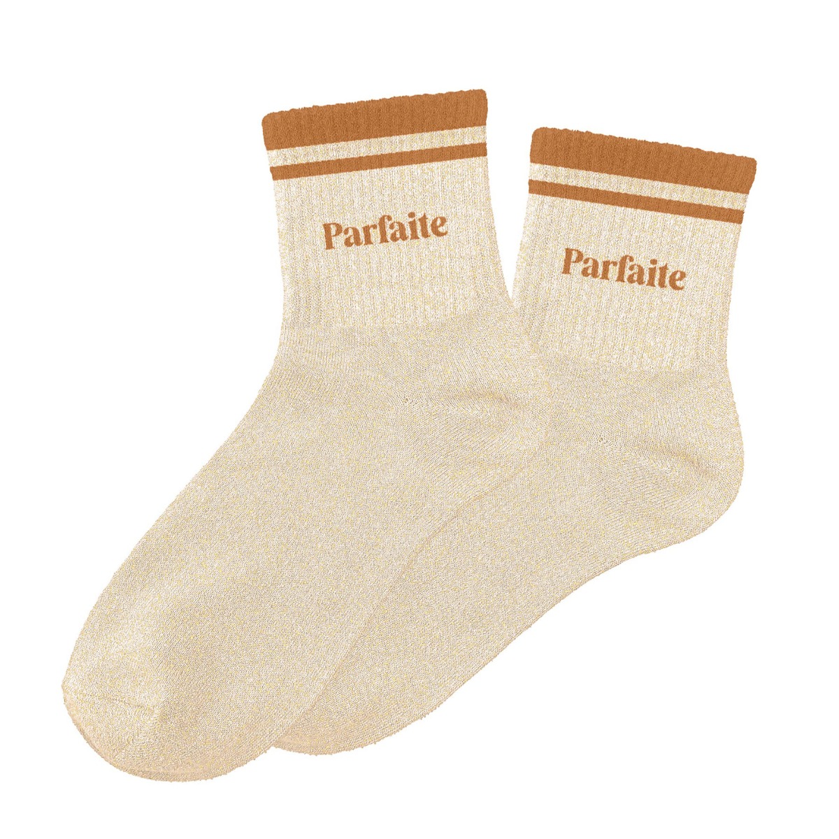 Chaussettes paillettes rayées parfaite beige et marron 36-42