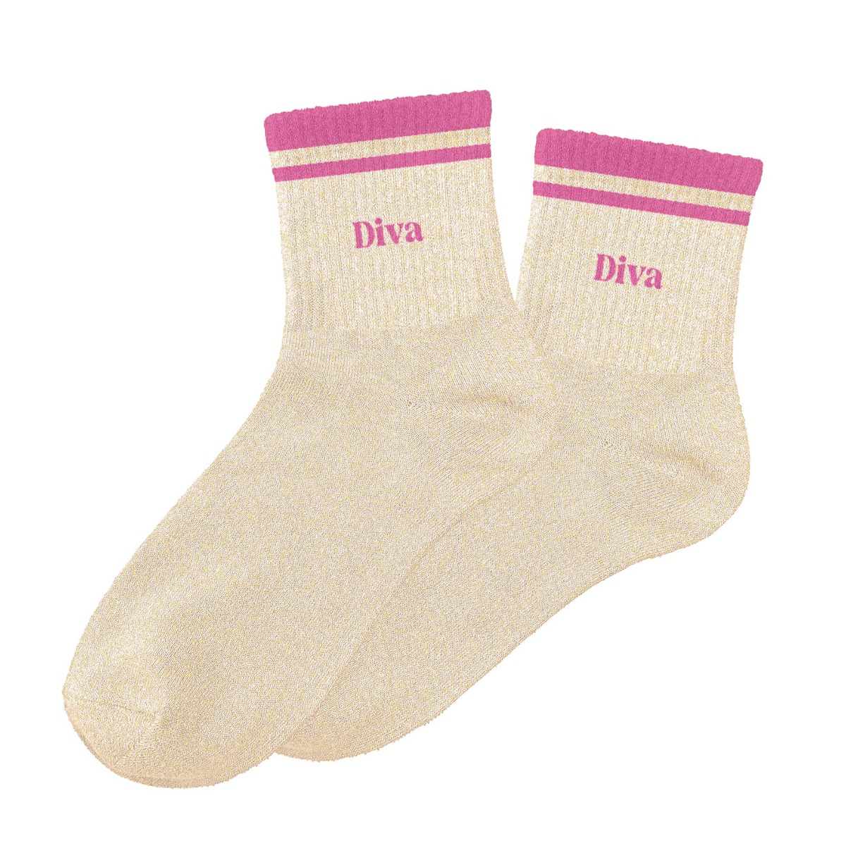 Chaussettes paillettes rayées diva beige et rose 36-42