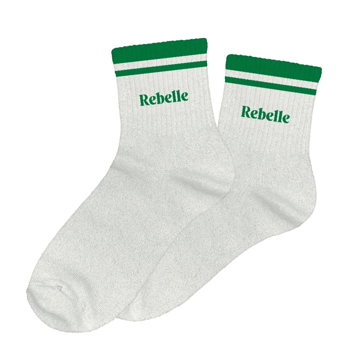 Chaussettes paillettes rayées rebelle blanc et vert 36-42