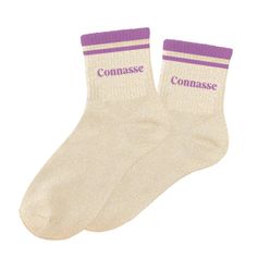 Chaussettes paillettes rayées connasse beige et violet 36-42