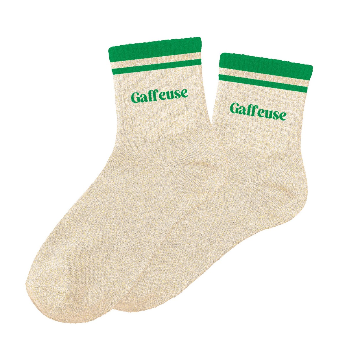 Chaussettes paillettes rayées gaffeuse beige et vert 36-42