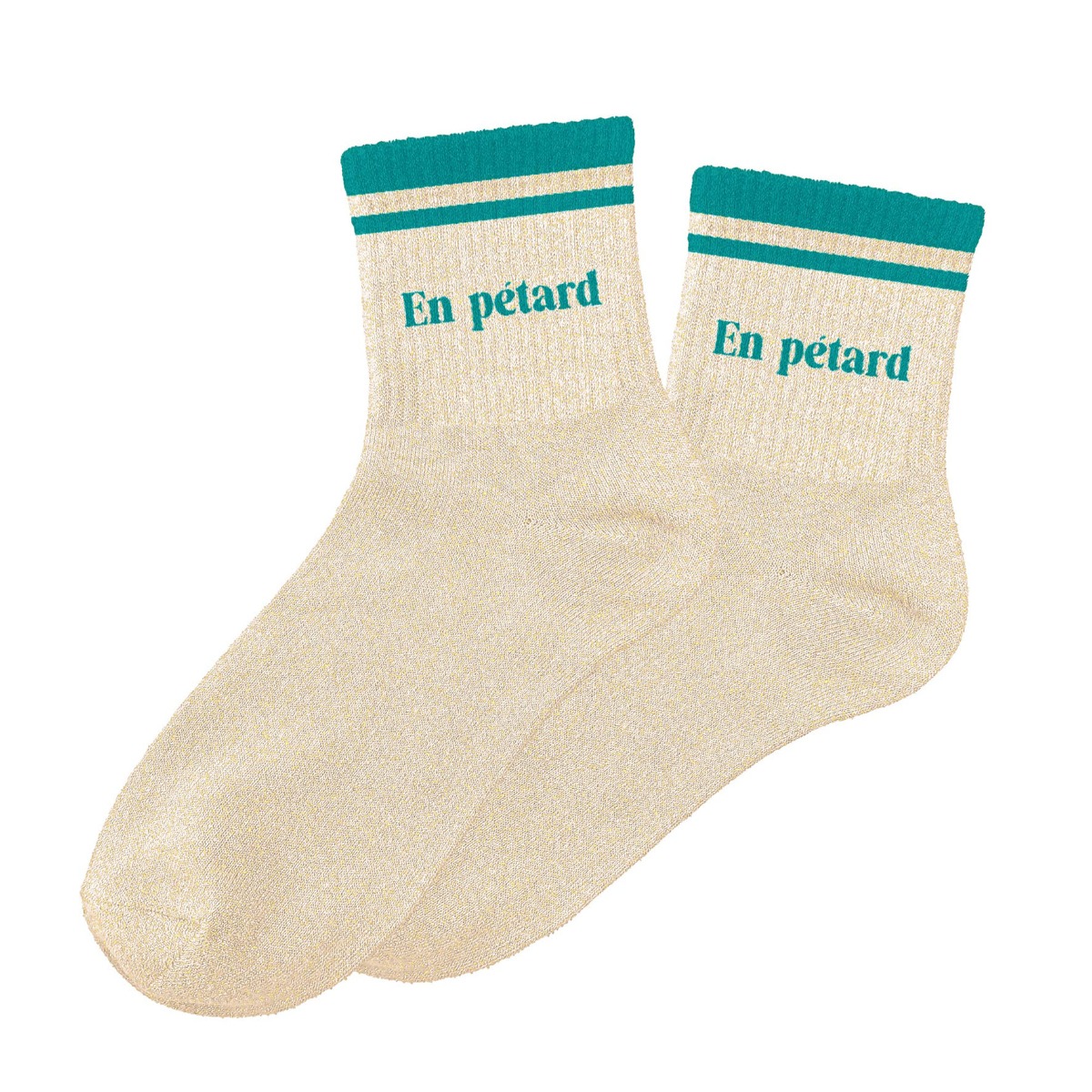 Chaussettes paillettes rayées en pétard beige et bleu 36-42