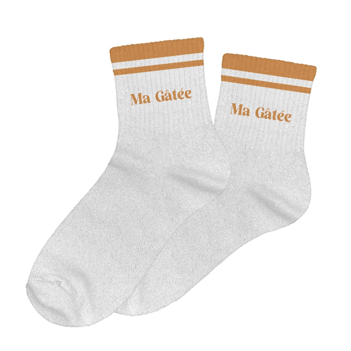 Chaussettes paillettes rayées ma gâtée blanc et marron 36-42