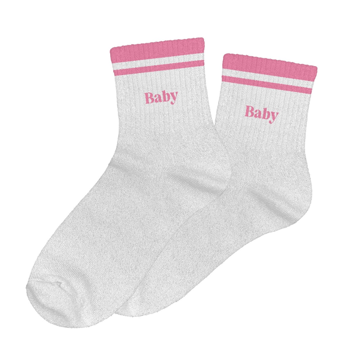 Chaussettes paillettes rayées baby blanc et rose 36-42