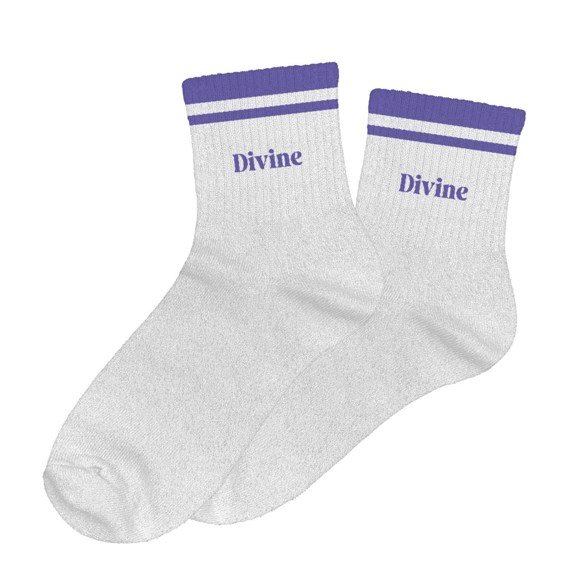Chaussettes paillettes rayées divine blanc et violet 36-42