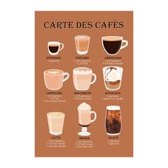 Affiche déco carte des cafés 21x29.7cm