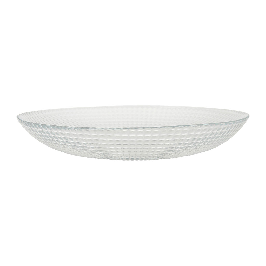 Service de 18 assiettes en verre transparent: plates, creuses et à dessert