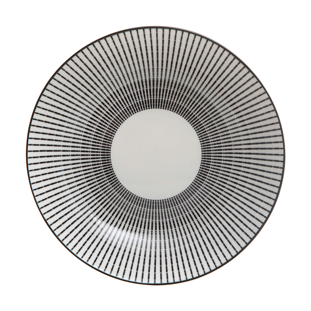Assiette creuse LUNIS en porcelaine blanche à motifs noirs D 20.5cm