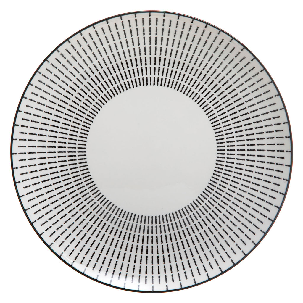 Assiette LUNIS plate en porcelaine blanche à motifs noirs D 27cm
