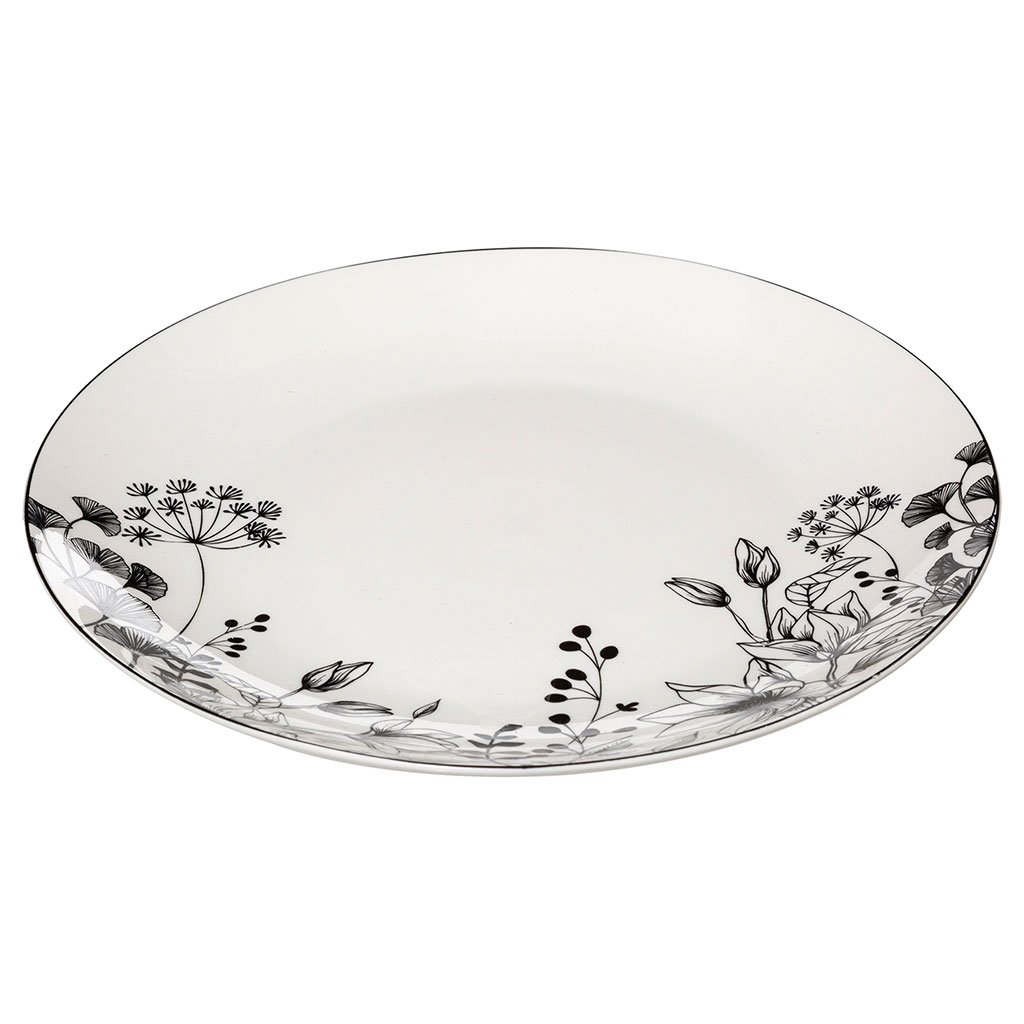 Assiette plate WHITE FLORAL en porcelaine blanche à motif floral noir D  27cm - Centrakor