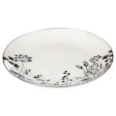 Assiette plate WHITE FLORAL en porcelaine blanche à motif floral noir D 27cm