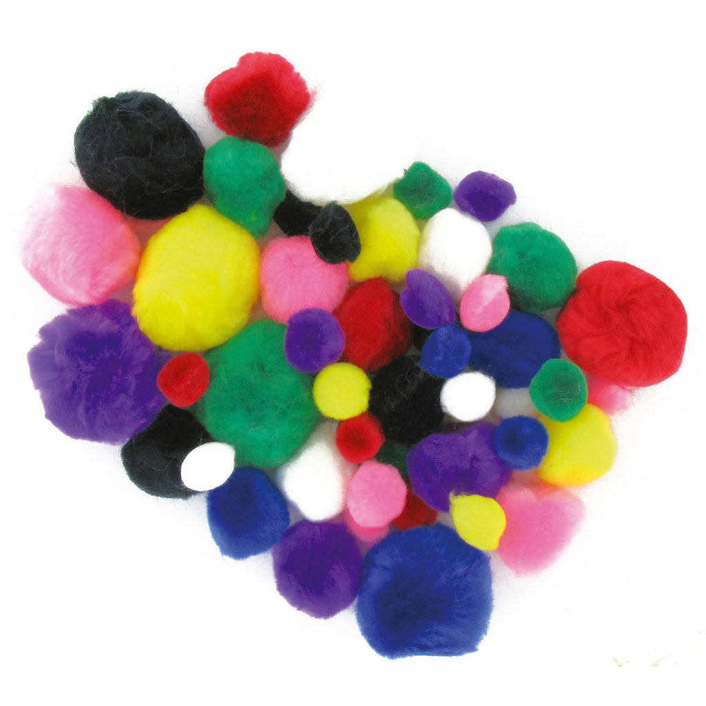 Assortiment de 48 pompons multicolores