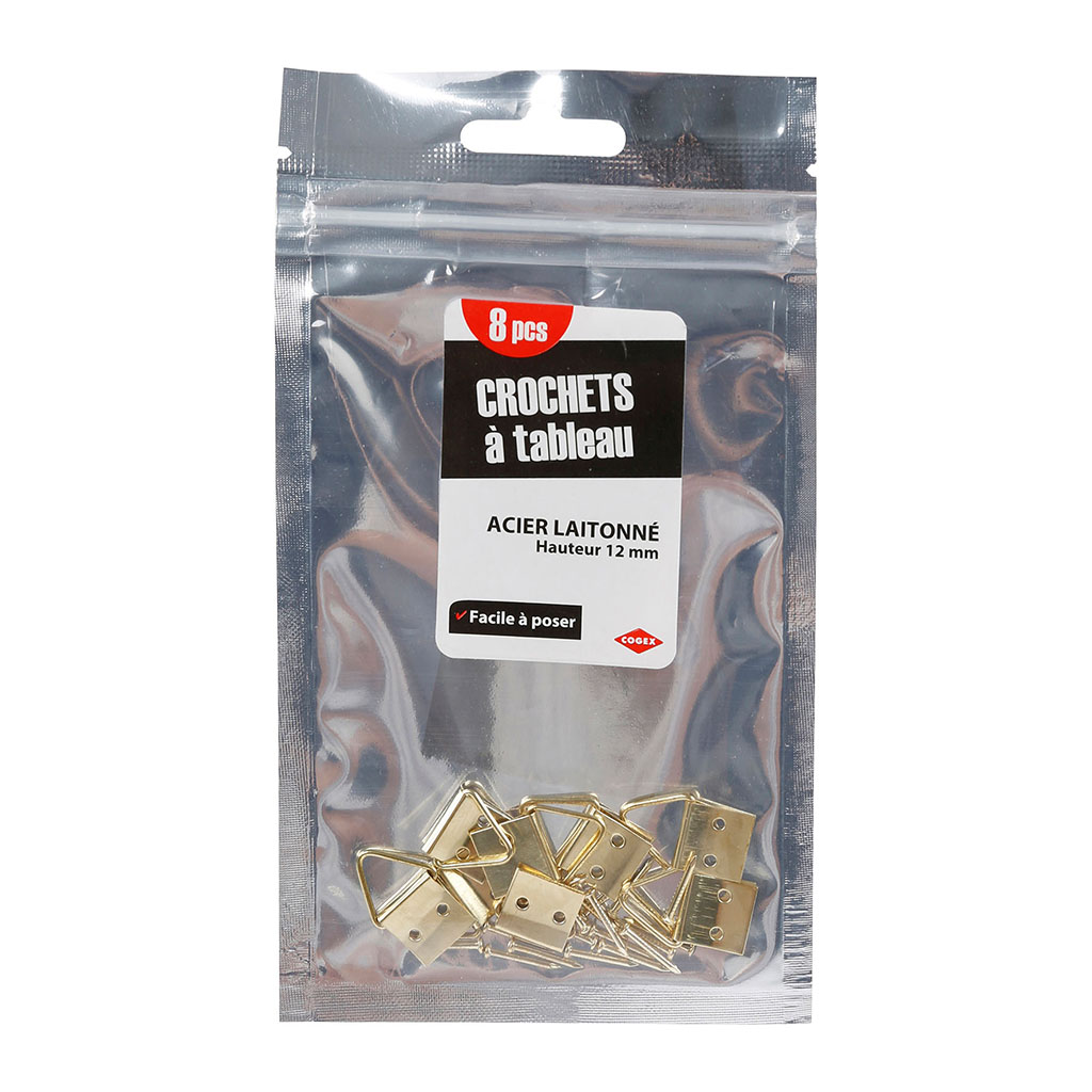 Assortiment de 8 crochets à tableau 12mm